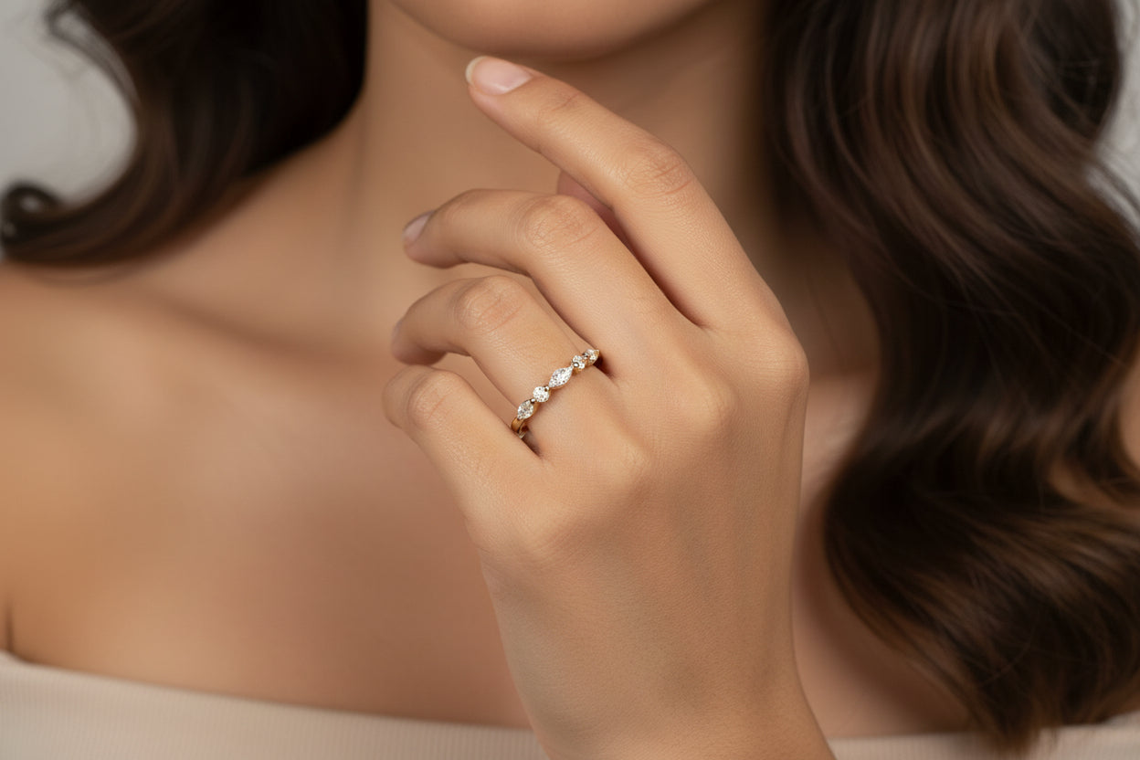 14k Yellow Gold Marquise/Round LAB DIAMOND 0.50CTW Ladies Band