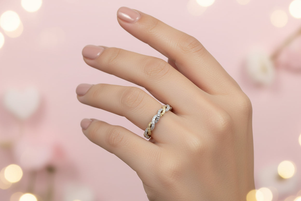 14k Yellow Gold Twist/Rope Style Ladies Band DIAMOND 0.20CTW