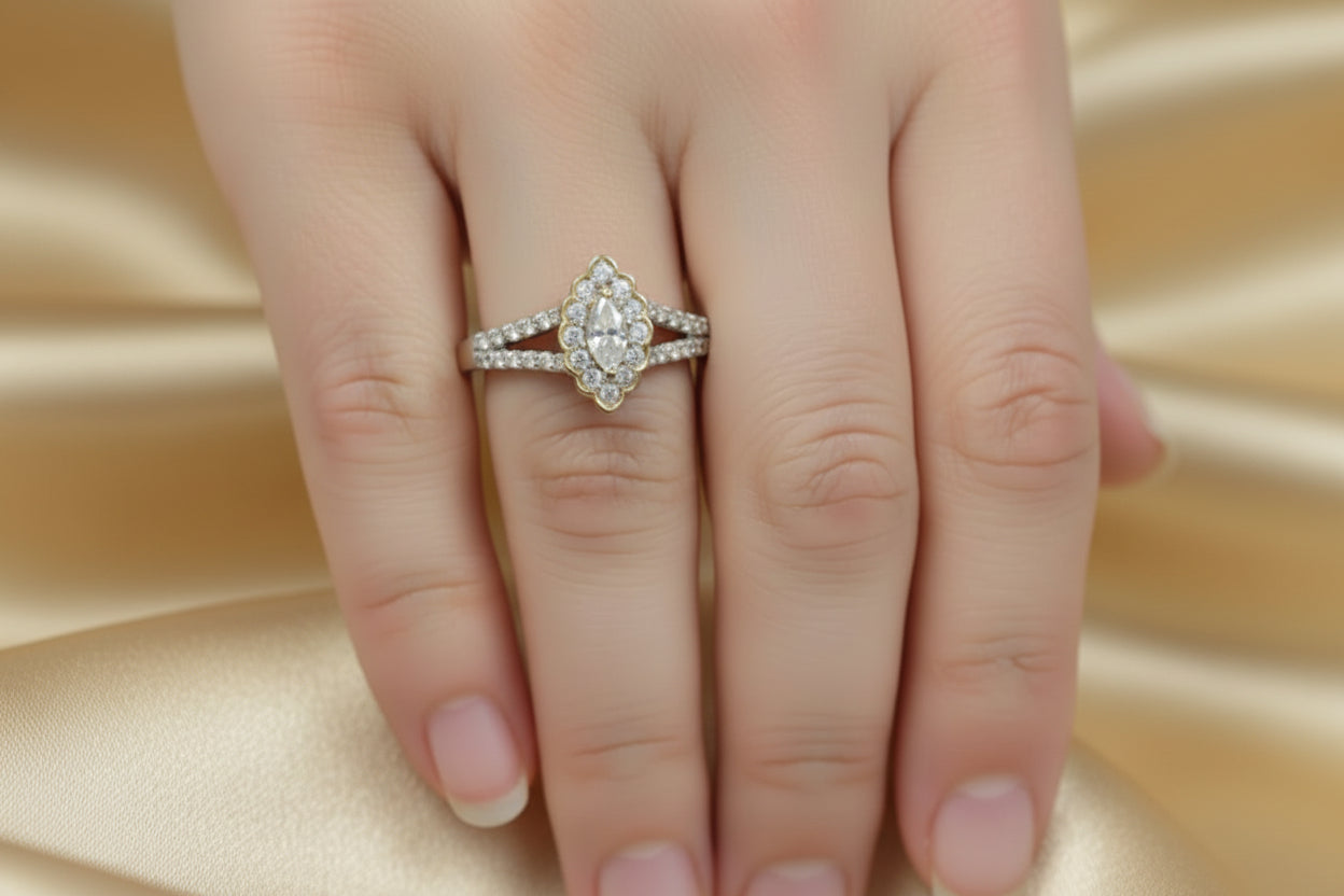 14k Yellow Gold LAB Marquise Ring DIAMOND 0.50CTW