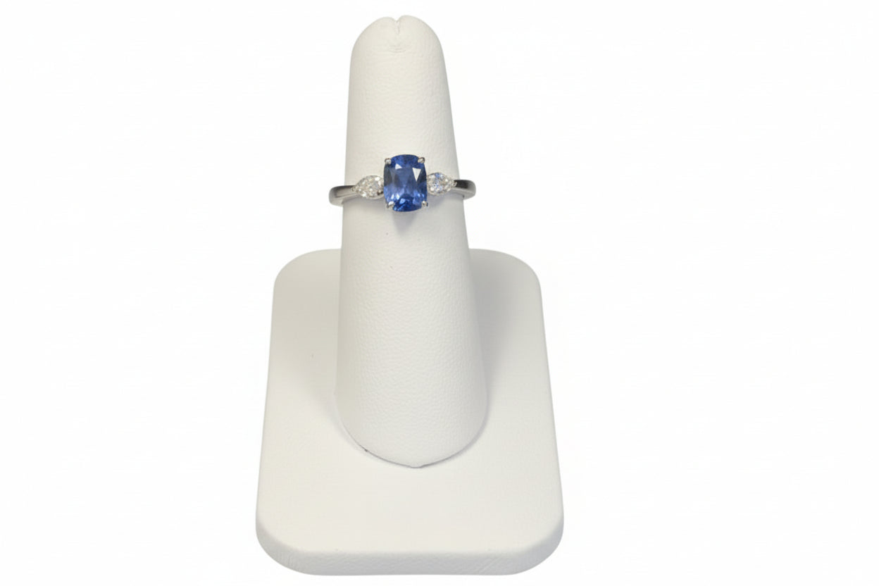10k White Gold Sapphire Cushion Cut DIAMOND 0.40CTW Birthstone Ring