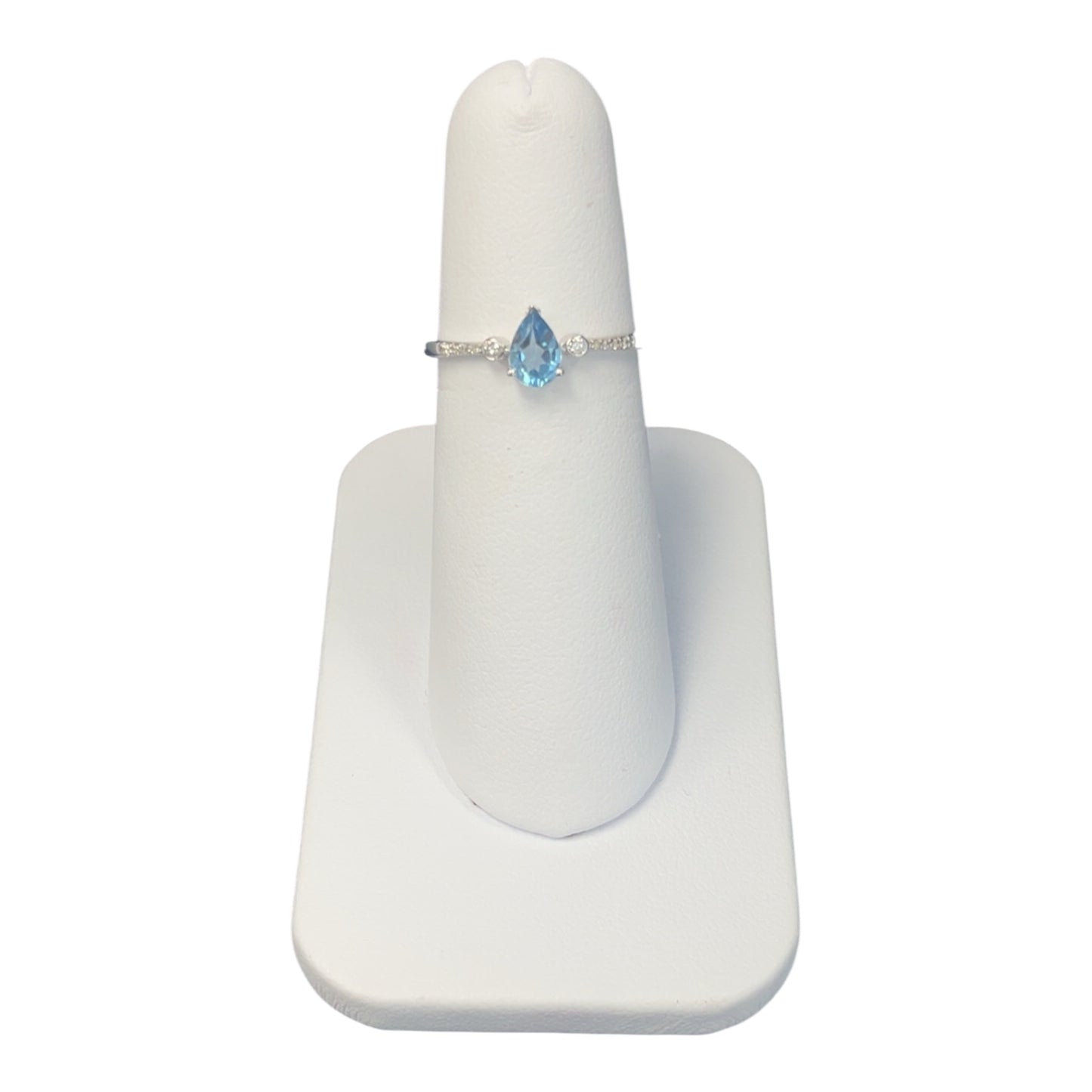 10k White Gold Pear Aquamarine DIAMOND 0.05CTW Ring