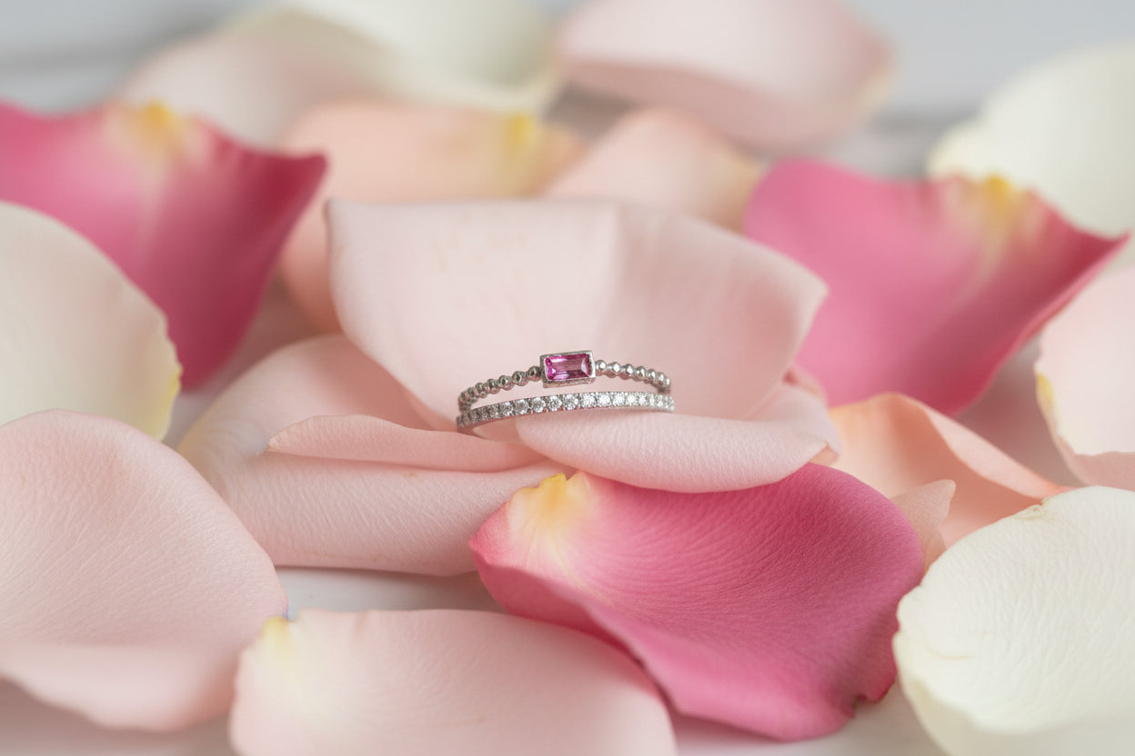 14k White Gold East-West Ruby DIAMOND 0.15CTW Ring