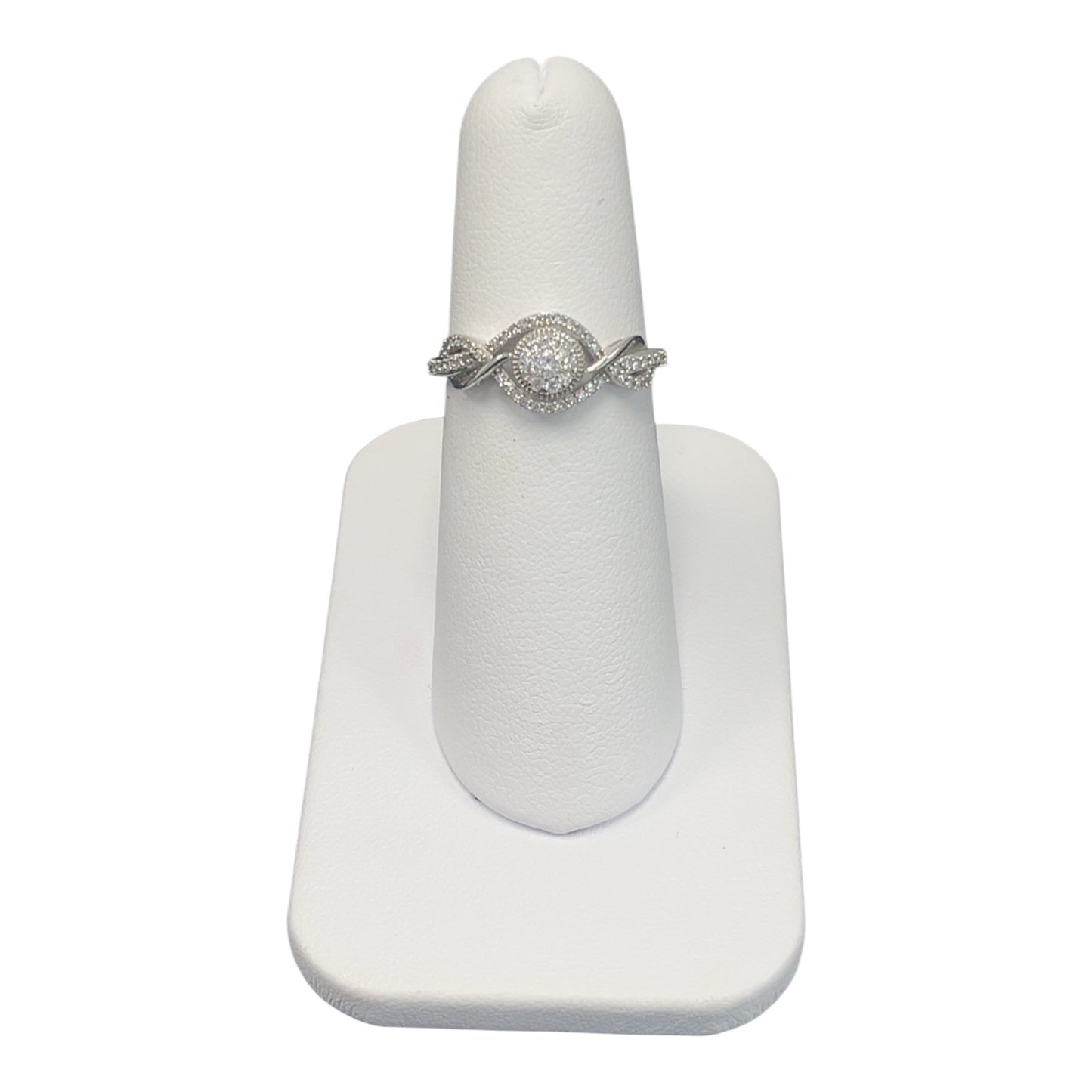 10k White Gold Round Twist Cluster DIAMOND 0.25CTW Ring