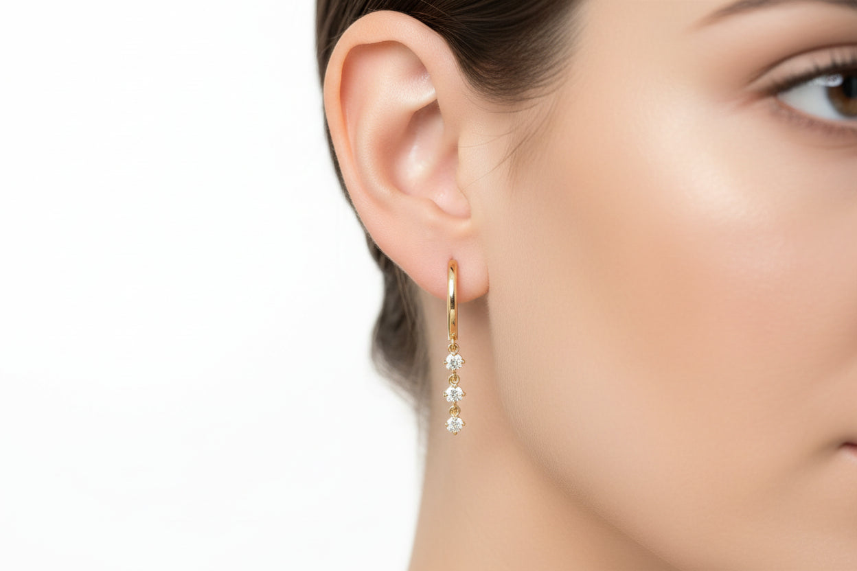 10k Yellow Gold Round LAB DIAMOND 0.31CTW Dangly Hoops