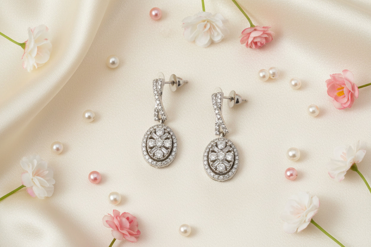 10k Yellow Gold LAB Oval DIAMOND 0.30CTW Dangly Cluster Studs