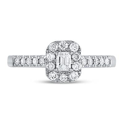 14K WHITE GOLD EMERALD DIAMOND HALO BRIDAL ENGAGEMENT RING 1/2 CTTW (CERTIFIED)