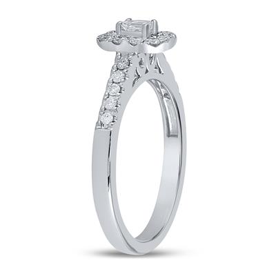 14K WHITE GOLD EMERALD DIAMOND HALO BRIDAL ENGAGEMENT RING 1/2 CTTW (CERTIFIED)