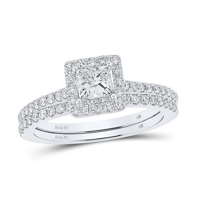 14K YELLOW GOLD PRINCESS DIAMOND SQUARE HALO BRIDAL WEDDING RING SET 1-1/4 CTTW (CERTIFIED)