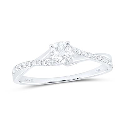 14K WHITE GOLD ROUND DIAMOND SOLITAIRE BRIDAL ENGAGEMENT RING 3/8 CTTW (CERTIFIED)