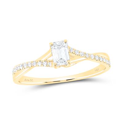 14K WHITE GOLD EMERALD DIAMOND SOLITAIRE BRIDAL ENGAGEMENT RING 3/8 CTTW (CERTIFIED)