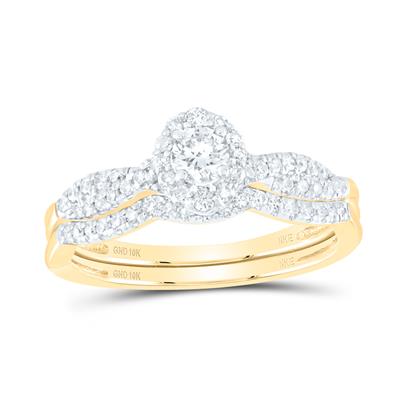 10K YELLOW GOLD ROUND DIAMOND HALO BRIDAL WEDDING RING SET 1/2 CTTW