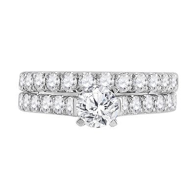 14K WHITE GOLD ROUND DIAMOND BRIDAL WEDDING RING SET 2 CTTW (CERTIFIED)