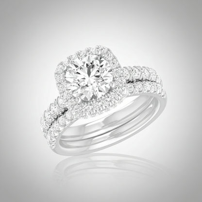 10k White Gold Lab Cushion Cut Bridal Set (Center Round Diamond 1.50CTR) Total 2.50CTW