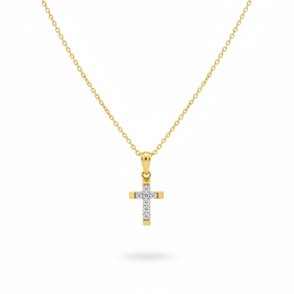 10KT Gold CZ Cross Necklace