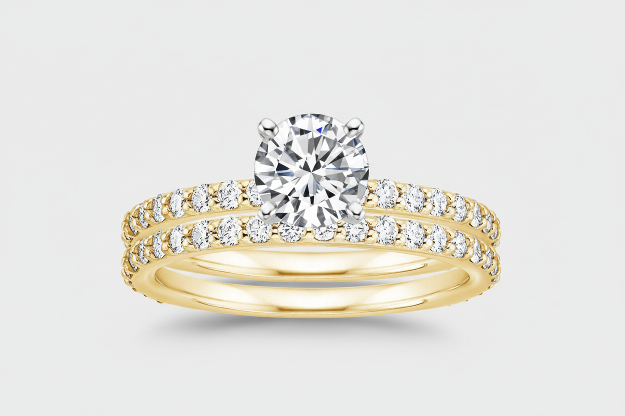 14k Yellow Gold LAB Round Bridal Set (Center Round DIAMOND 1.28CTR) Total 2.28CTW