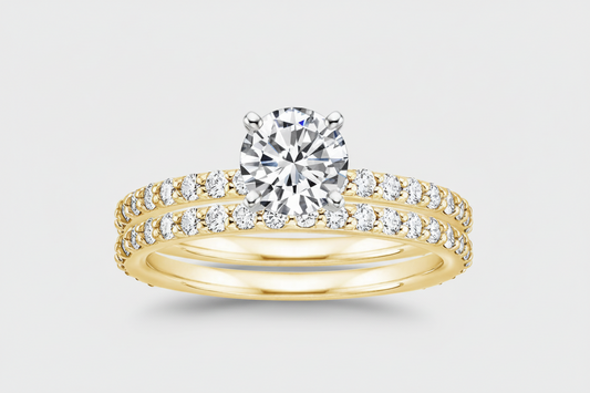 14k Yellow Gold LAB Round Bridal Set (Center Round DIAMOND 1.28CTR) Total 2.28CTW