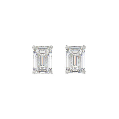 14K WHITE GOLD 2CT EMERALD DIAMOND LADIES SOLITAIRE EARRINGS 