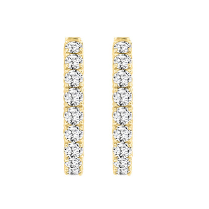 LADIES HOOP EARRINGS 11CT ROUND DIAMOND 14K YELLOW GOLD