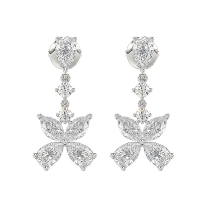 LADIES EARRINGS 3CT ROUND/MARQUISE/PEAR DIAMOND 14K WHITE GOLD