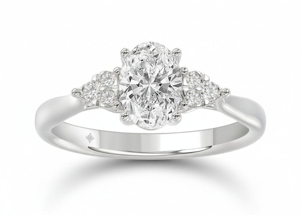 LADIES RING 1 1/8CT ROUND/OVAL DIAMOND 14K WHITE GOLD (CENTER STONE OVAL DIAMOND 1CT )
