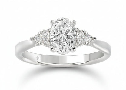 LADIES RING 1 1/8CT ROUND/OVAL DIAMOND 14K WHITE GOLD (CENTER STONE OVAL DIAMOND 1CT )