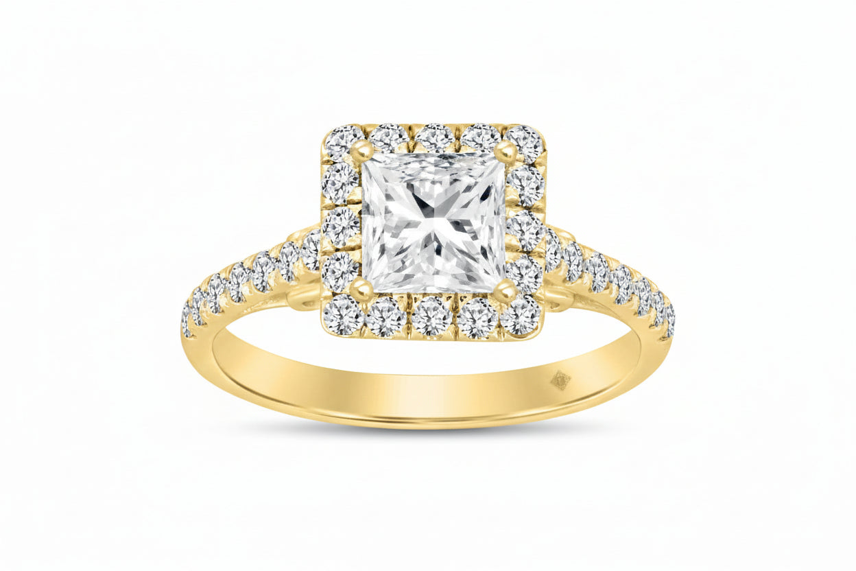 LADIES RING 1 1/2CT ROUND/PRINCESS DIAMOND 14K YELLOW GOLD (CENTER STONE PRINCESS DIAMOND 1CT)