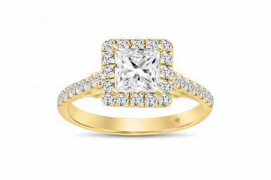 LADIES RING 1 1/2CT ROUND/PRINCESS DIAMOND 14K YELLOW GOLD (CENTER STONE PRINCESS DIAMOND 1CT)