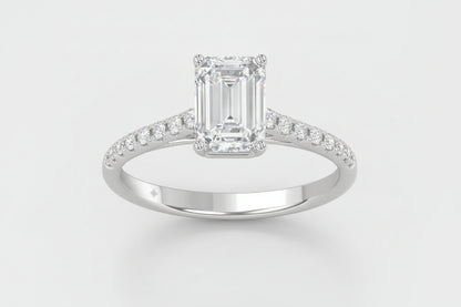 LADIES RING 1 3/4CT ROUND/EMERALD DIAMOND 14K WHITE GOLD (CENTER STONE EMERALD DIAMOND 1 1/2CT )