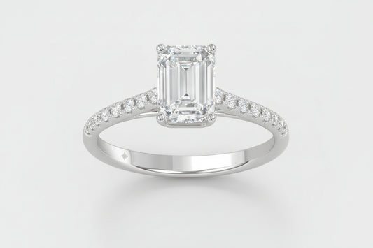 LADIES RING 1 3/4CT ROUND/EMERALD DIAMOND 14K WHITE GOLD (CENTER STONE EMERALD DIAMOND 1 1/2CT )