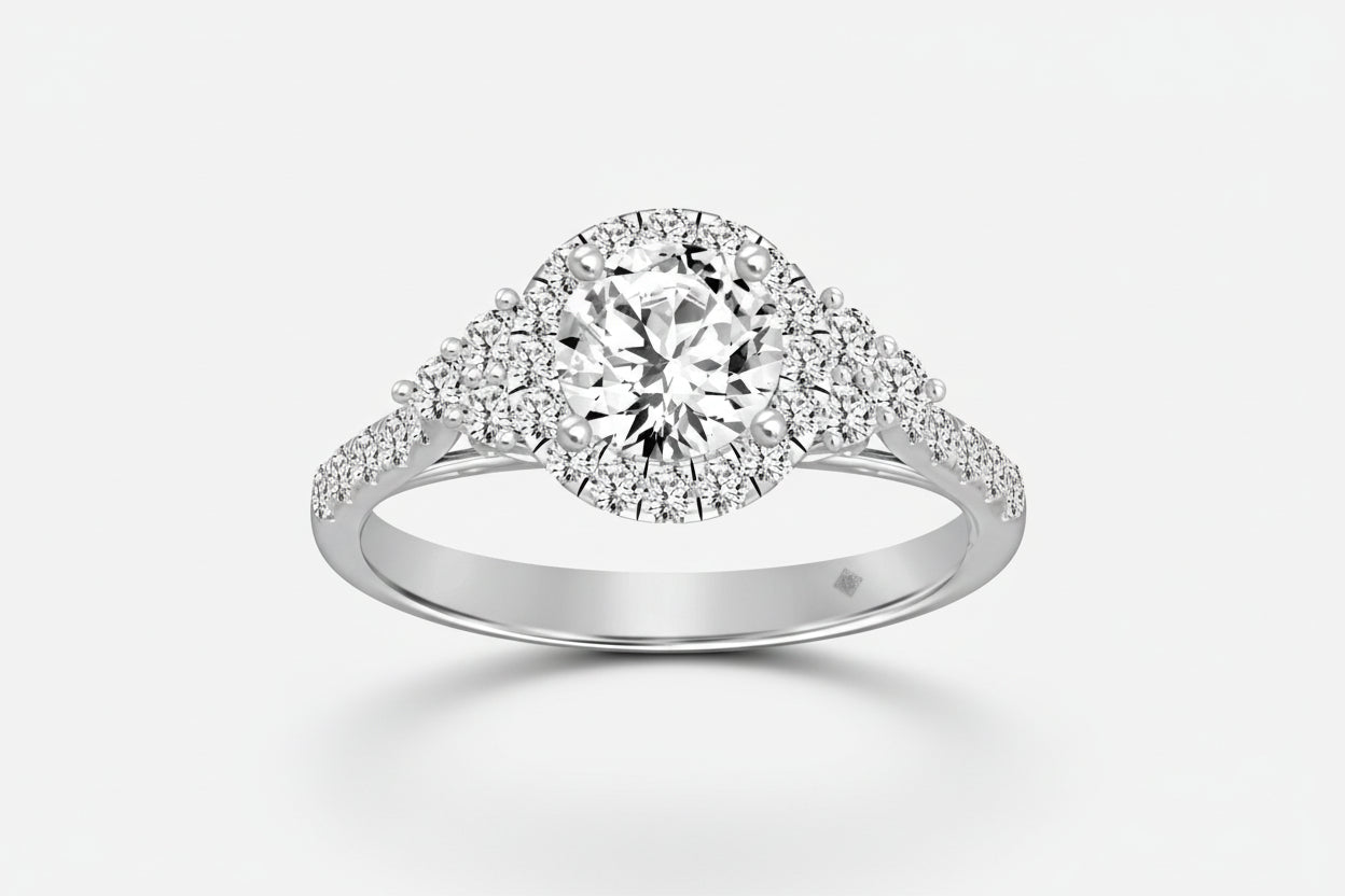 LADIES RING 1 1/2CT ROUND DIAMOND 14K WHITE GOLD (CENTER STONE ROUND DIAMOND 1CT)