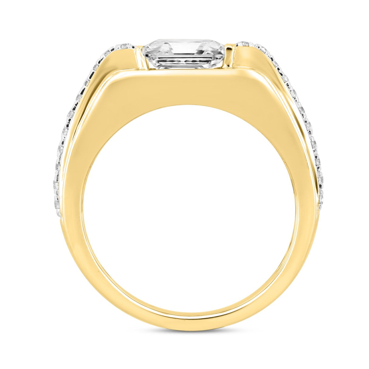 MEN'S RING 3 1/2CT ROUND/PRINCESS DIAMOND 14K YELLOW GOLD (CENTER STONE PRINCESS DIAMOND 2CT )