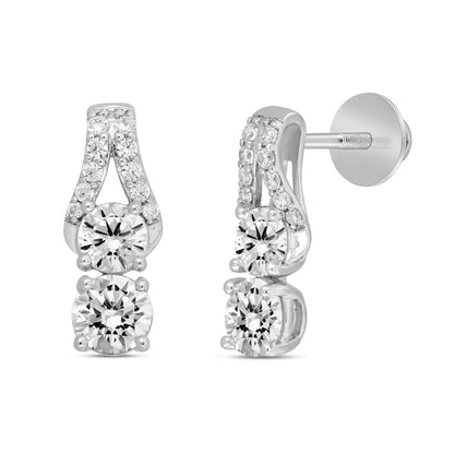LADIES EARRINGS 2CT ROUND DIAMOND 14K WHITE GOLD