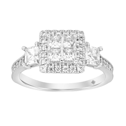 14K WHITE GOLD 1 1/4CT ROUND/PRINCESS DIAMOND LADIES RING