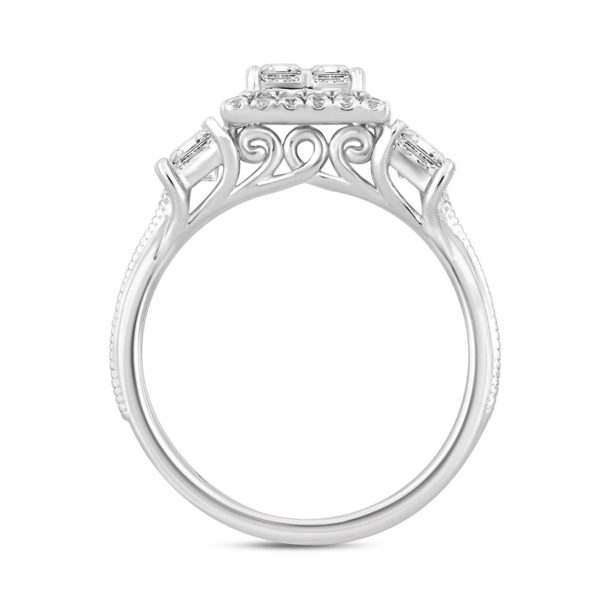 14K WHITE GOLD 1 1/4CT ROUND/PRINCESS DIAMOND LADIES RING