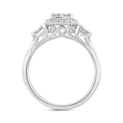 14K WHITE GOLD 1 1/4CT ROUND/PRINCESS DIAMOND LADIES RING