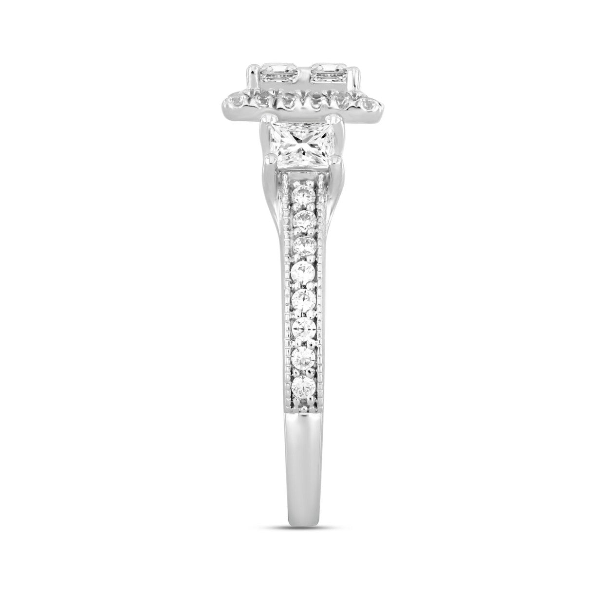 14K WHITE GOLD 1 1/4CT ROUND/PRINCESS DIAMOND LADIES RING
