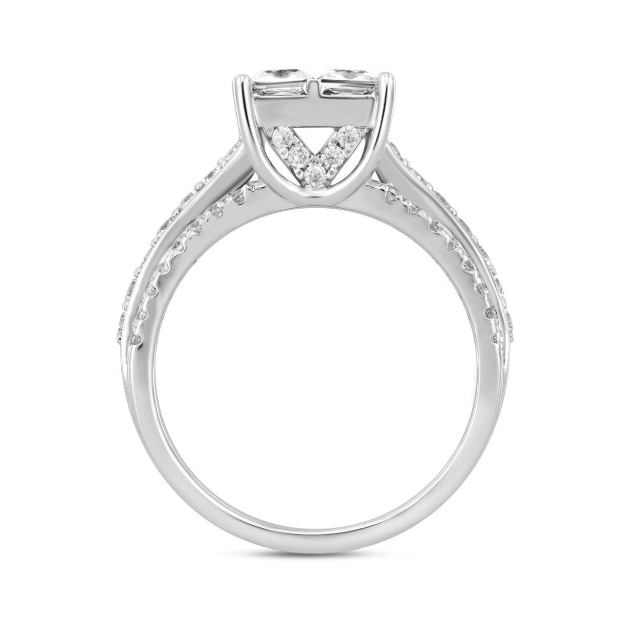 LADIES RING 1 1/2CT ROUND/PRINCESS DIAMOND 14K WHITE GOLD