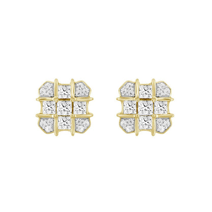MEN'S EARRINGS 1CT ROUND/PRINCESS DIAMOND 14K YELLOW GOLD