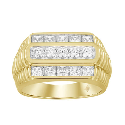 MEN'S RING 1 5/8CT ROUND/PRINCESS DIAMOND 14K YELLOW GOLD
