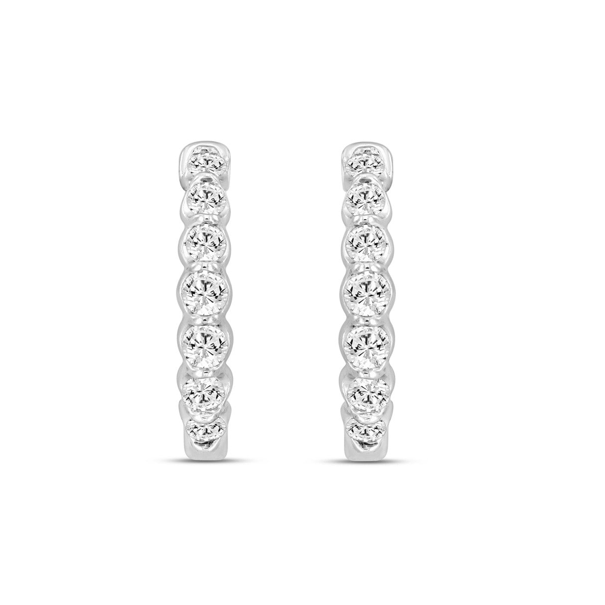 LADIES HOOPS EARRINGS 3/4CT ROUND DIAMOND 14K WHITE GOLD 