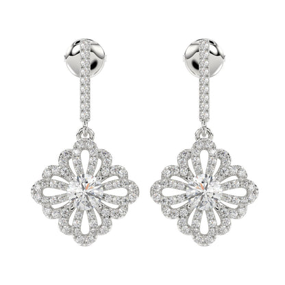 LADIES EARRINGS 1 3/4CT ROUND DIAMOND 14K WHITE GOLD