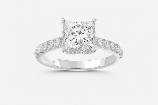 LADIES RING 2 1/2CT ROUND/PRINCESS DIAMOND 14K WHITE GOLD (CENTER STONE PRINCESS DIAMOND 2CT )