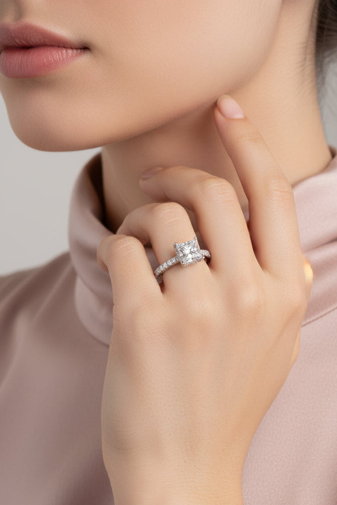 LADIES RING 2 1/2CT ROUND/PRINCESS DIAMOND 14K WHITE GOLD (CENTER STONE PRINCESS DIAMOND 2CT )