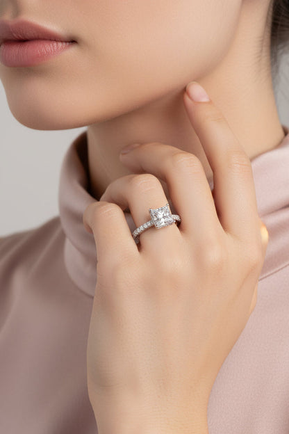 LADIES RING 2 1/2CT ROUND/PRINCESS DIAMOND 14K WHITE GOLD (CENTER STONE PRINCESS DIAMOND 2CT )