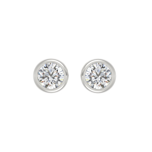LADIES SOLITAIRE EARRINGS 3CT ROUND DIAMOND 14K WHITE GOLD