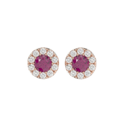 LADIES EARRINGS 5/8CT ROUND/RUBY DIAMOND 14K ROSE GOLD (CENTER STONE RUBY DIAMOND 3/4CT)