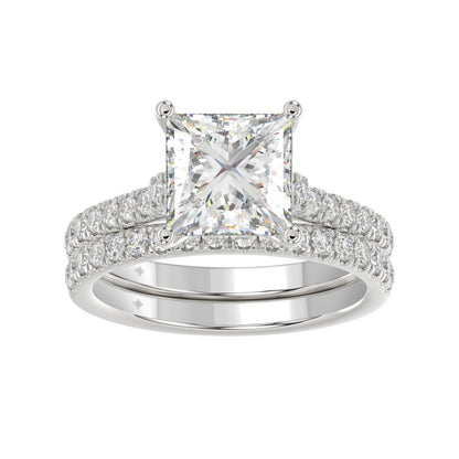 LADIES BRIDAL SET 3 1/2CT ROUND/PRINCESS DIAMOND 14K WHITE GOLD (CENTER STONE PRINCESS DIAMOND 3CT )