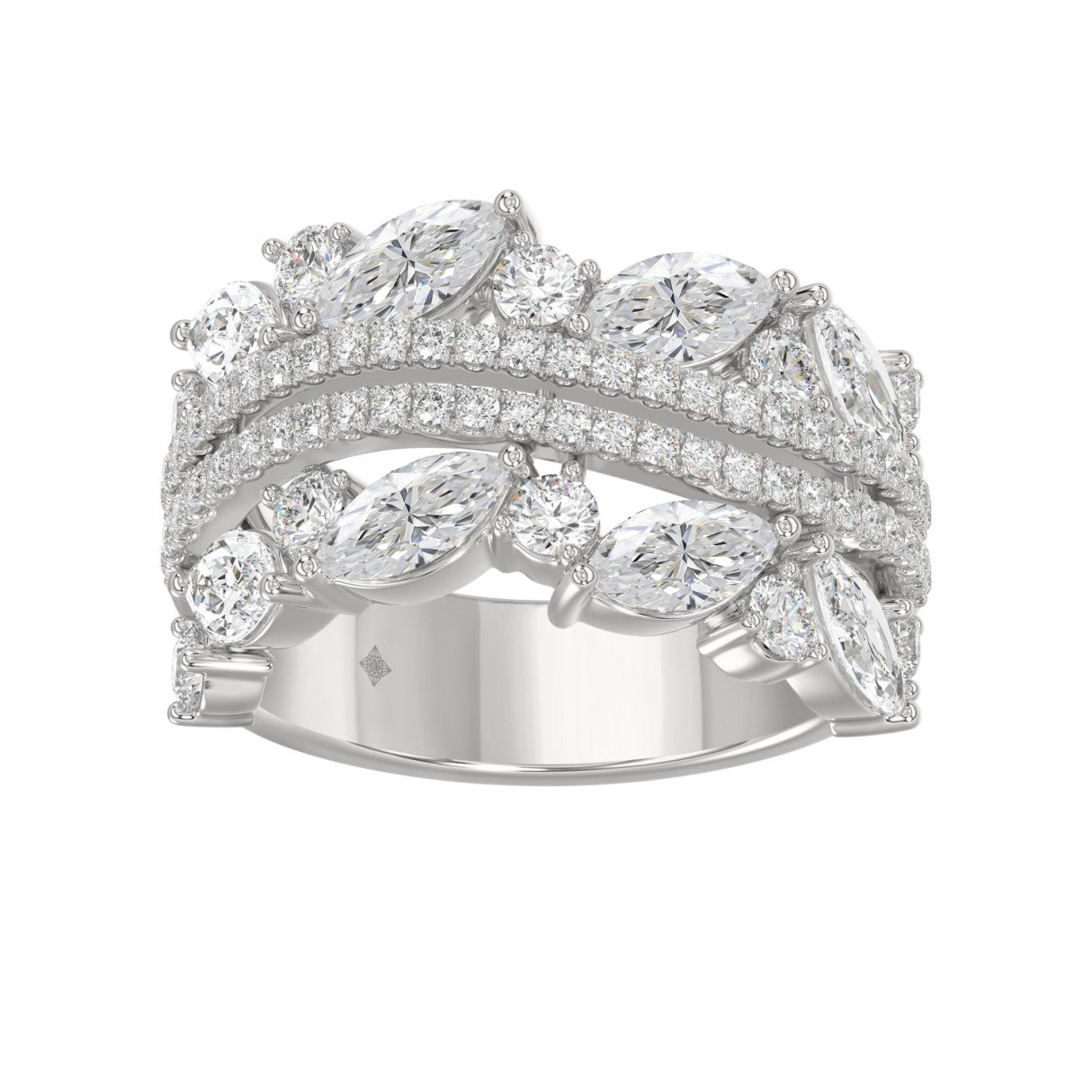 This is a diamond 14k cluster Ladies 2CT Ring featuring Marquise-shaped and round-cut diamonds in a leaf or floral motif set in white gold (Color F-G  Clarity VS1/VS2)