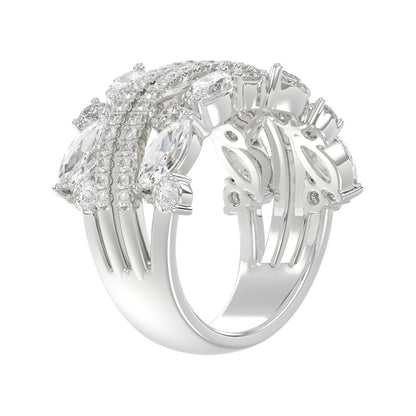 This is a diamond 14k cluster Ladies 2CT Ring featuring Marquise-shaped and round-cut diamonds in a leaf or floral motif set in white gold (Color F-G  Clarity VS1/VS2)
