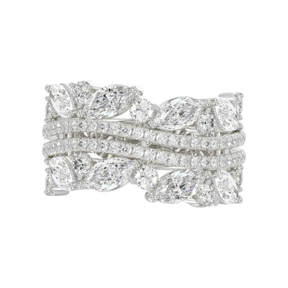 This is a diamond 14k cluster Ladies 2CT Ring featuring Marquise-shaped and round-cut diamonds in a leaf or floral motif set in white gold (Color F-G  Clarity VS1/VS2)